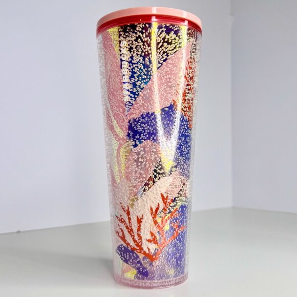 Starbucks Coral Reef Bubble Cold Cup 24 Oz Tumbler Pink Gold Summer 2021 - Picture 2 of 3